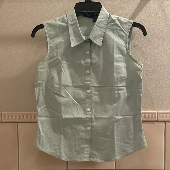 Vintage DCC cotton sleeveless tailored fitted stretch collar button down blouse - Picture 1 of 13